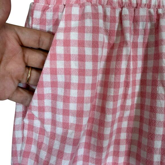Pink Gingham Cottagecore Pajama Set Cotton Button Top Pants Large - Picture 4 of 9